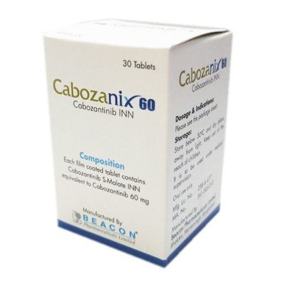 بيكون كابوزانتينيب XL-184 كابوزانيكس 60mg*30 أقراص سرطان الكلى، سرطان الغدة الدرقية، سرطان الكبد، ساركوما الأنسجة الرخوة، سرطان الرئة غير الخلوي، سرطان البروستاتا، سرطان الثدي، سرطان المبيض